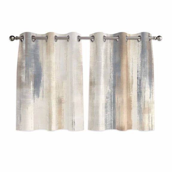 Beige Grey Kitchen Curtains Short 45 Inch Length, Abstract Mottled Art Retro Modern Painting Grommet Top Bedroom Living Room Curtains, Light Filtering Cafe Curtain Drapes 2 Panels Set 84''x45''