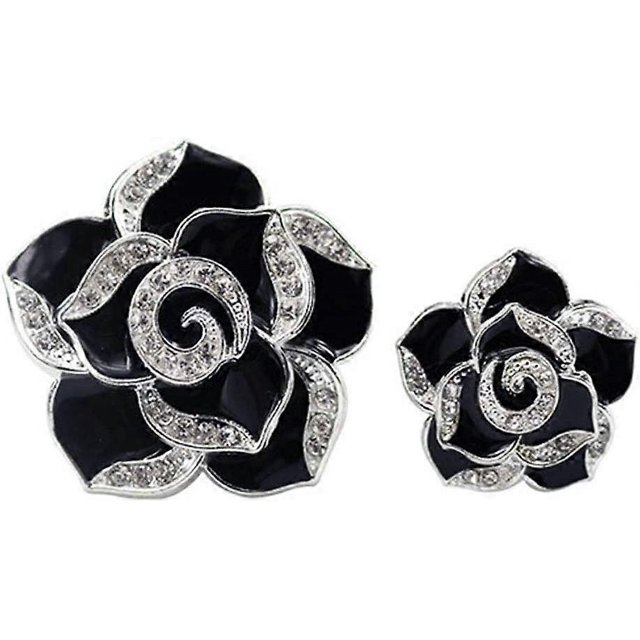 KAIYANG Un par de ambientadores con fragancia incrustada en diamantes de imitación y diseño de camelia para ventilación de coche (negro)