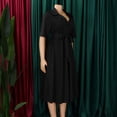thumbnail image 5 of AURA Womens Summer 2024 Solid Color Midi A Line Dress High Waist Short Sleeve Button Front, 5 of 10