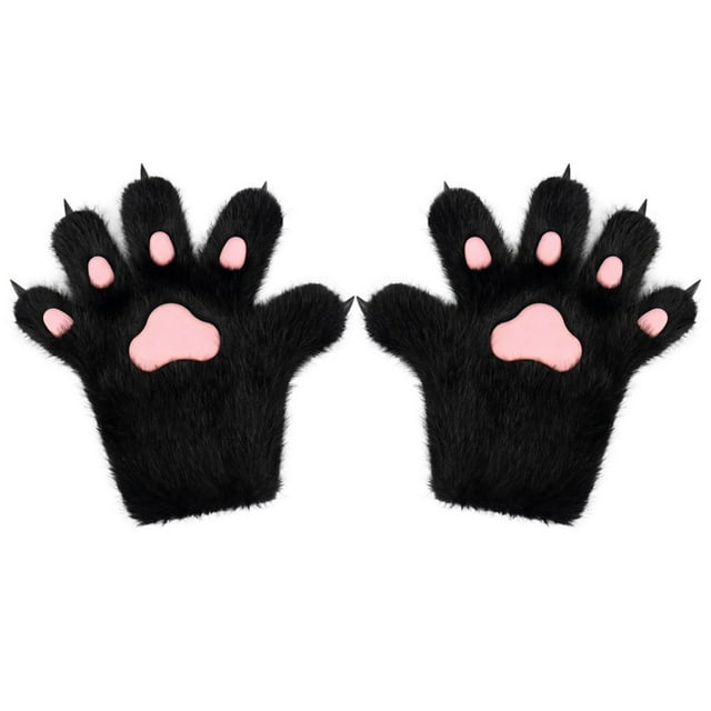 Guantes de pata de gatito, garras de peluche, accesorios para adultos, guantes de garra de gato para Negro rosa