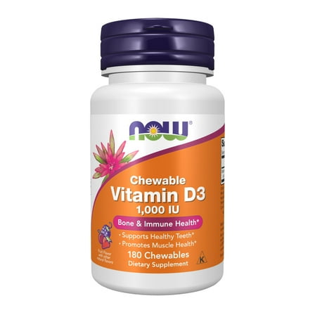 NOW Supplements, Vitamin D-3 1,000 IU, Natural Fruit Flavor, Structural Support*, 180 Chewables