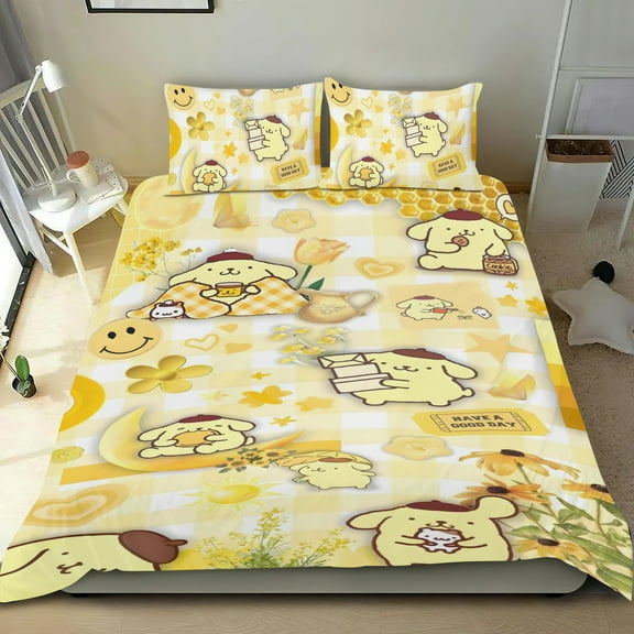 Pompompurin-themed Bed Sheet Set Three Piece Set Comfortable And Skin Friendly Unique Design Home Decor Gifts For Family Friends fans54x79Inches（135cm*200cm）