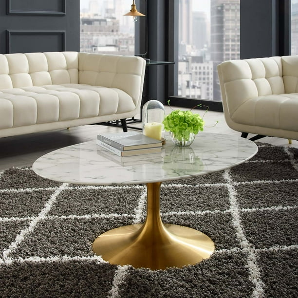 Modway Lippa 42" Oval-Shaped Coffee Table with Faux Marble ...