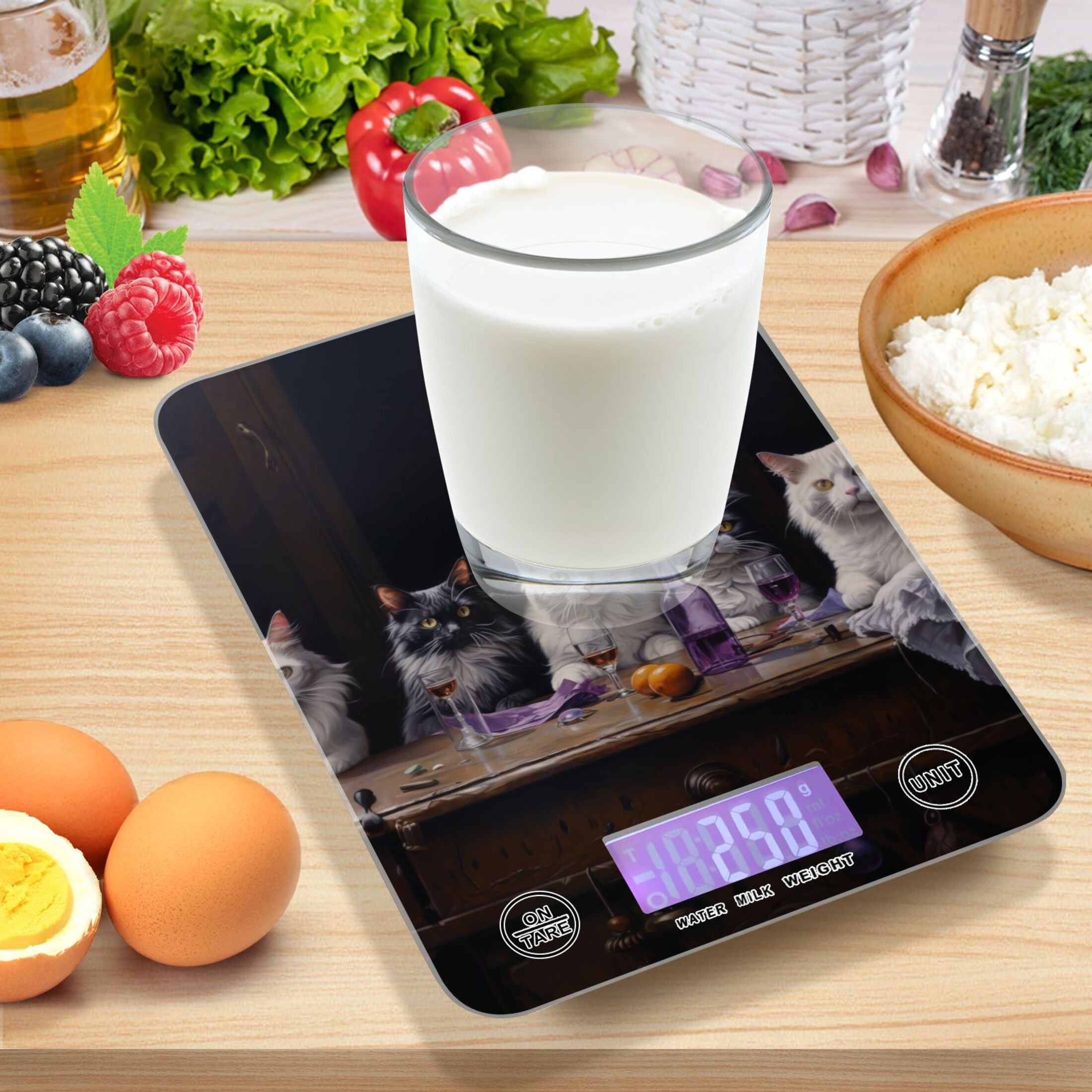 Cats Desk Drink Food Scale Digital Kitchen Scale Waterproof Tempered Glass Tare Function 11 lb for Baking Cooking Meal Prep
