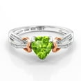 thumbnail image 3 of Gem Stone King 925 Sterling Silver and 10K Rose Gold Green Peridot and Diamond Ring for Women (0.84 Cttw, Heart Shape 6MM, Gemstone Birthstone, Available in Size 5, 6, 7, 8, 9), 3 of 5