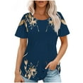 thumbnail image 1 of Hauts d'Été à Manches Courtes Mode Femme 2024 Blouses Plissées Décontractées Col Rond Couleur Unie t-Shirts (Moyen, Bleu 05), 1 of 6