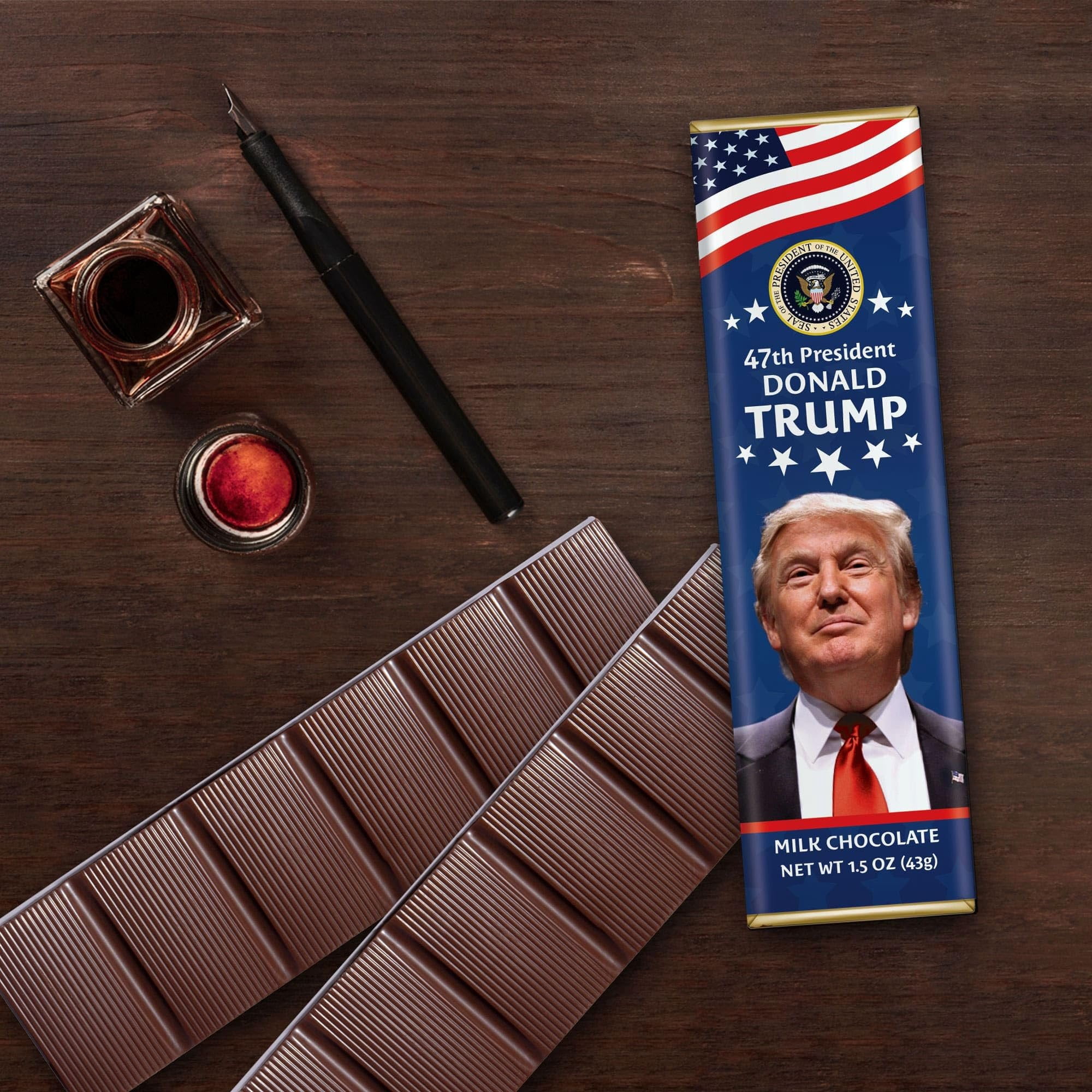 President Trump Milk Chocolate Bar - 47th Presidential Collection - Hand-Wrapped Sweet Treats Gift Pack - Trump 47 Election Party Choco Snack Bars & Merchandise - 1.75 oz each - 3 Bars Pack