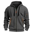 thumbnail image 2 of ZHOUCHANKIDS Men's Spring and Autumn Long Sleeve Hoodie Men's Casual Unique Outdoor Design Solid Color Long Sleeve Full Zipper Hoodie Grey Large, 2 of 7
