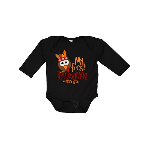 Inktastic My 1st Thanksgiving Cute Turkey with Feathers Boys or Girls Long Sleeve Baby Bodysuit