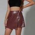 thumbnail image 2 of FRSASU Womens Fuax Leather Skirt Pleated Irregular High Waisted Side Zipper Bodycon Pencil Mini Divided skirts Wine, 2 of 8