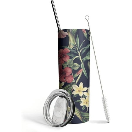 

Tropical Floral Hawaiian Style Tumblers 20 OZ White Pattern Travel Cup Iced Stainless Steel with Lid Insulated Coffee Mug Gifts