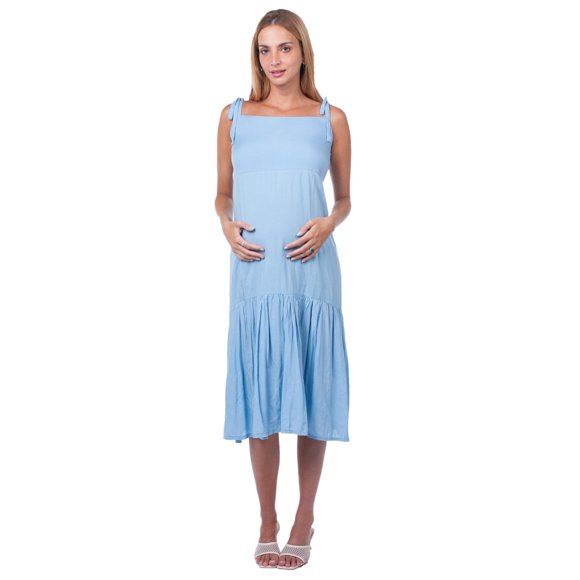 Vestido Maternidad Largo Rayón Fresco Vestido Embarazo Verano Casual Juvenil Amplio Color Azul Cielo