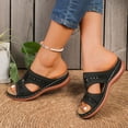 thumbnail image 4 of Dakaela Orthopedic Sandals Women Comfortable Dressy Summer Slip on Slides Arch Support Low Wedges Outdoor Beach Walking Shoes Black Size 6, 4 of 8