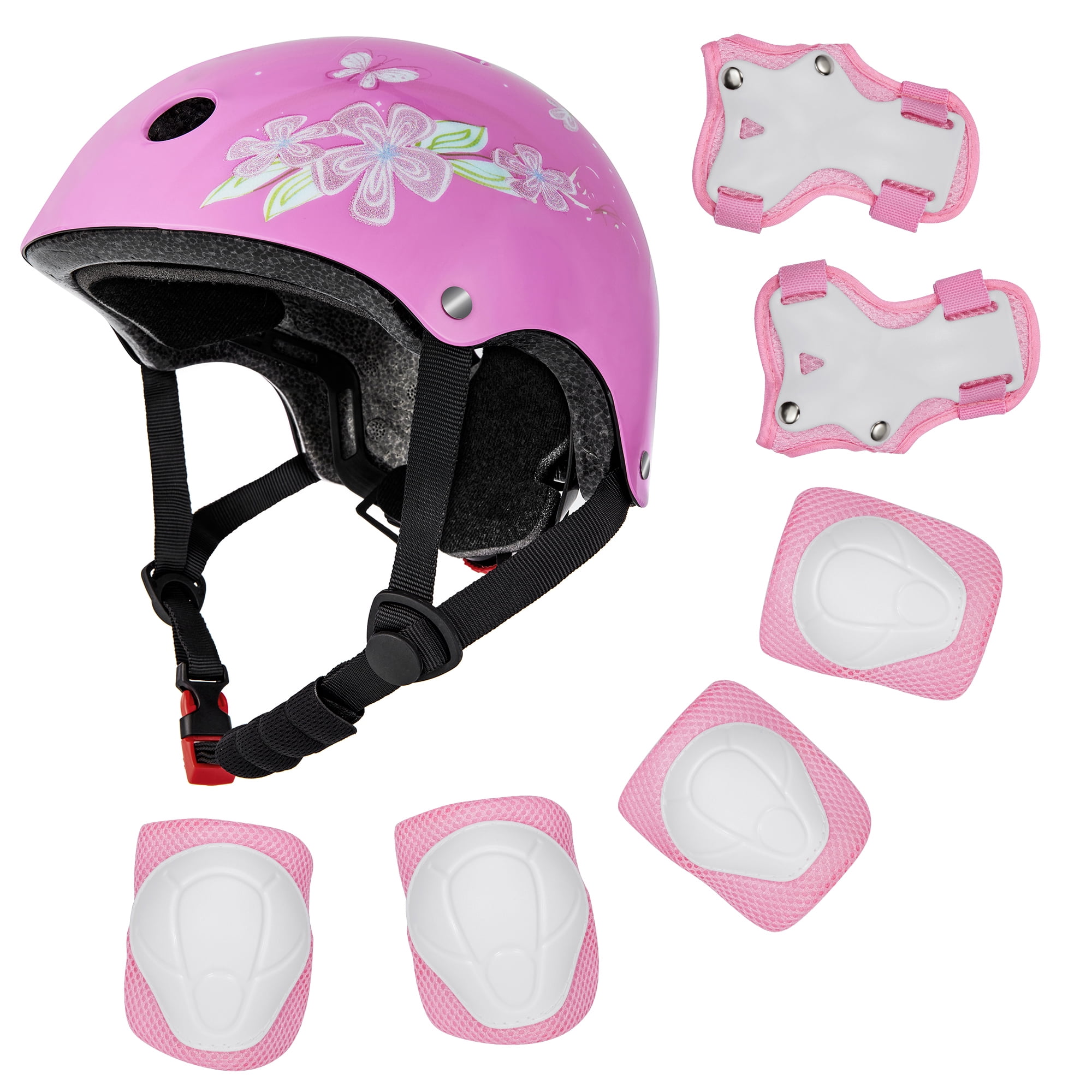 White Junior 6-12 Yr Kids Protective Safety Pad & Helmet Set Skateboard Pink 