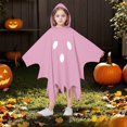 thumbnail image 5 of Yuncity Kids Halloween Cape Ghost Print Hooded Sleeveless Cloak Lightweight Casual Cozy Loose Fit Fall Winter Poncho Holiday Party Outfit Pink, 5 of 6