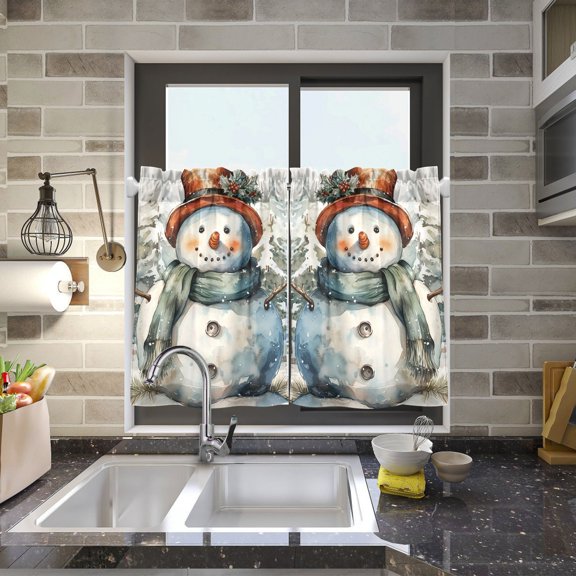 Christmas Snowman and Trees Kitchen Curtains Half Tier Curtain 2 Rod Pockets Bathroom Bedroom Cupborad Living Room 27"x24"