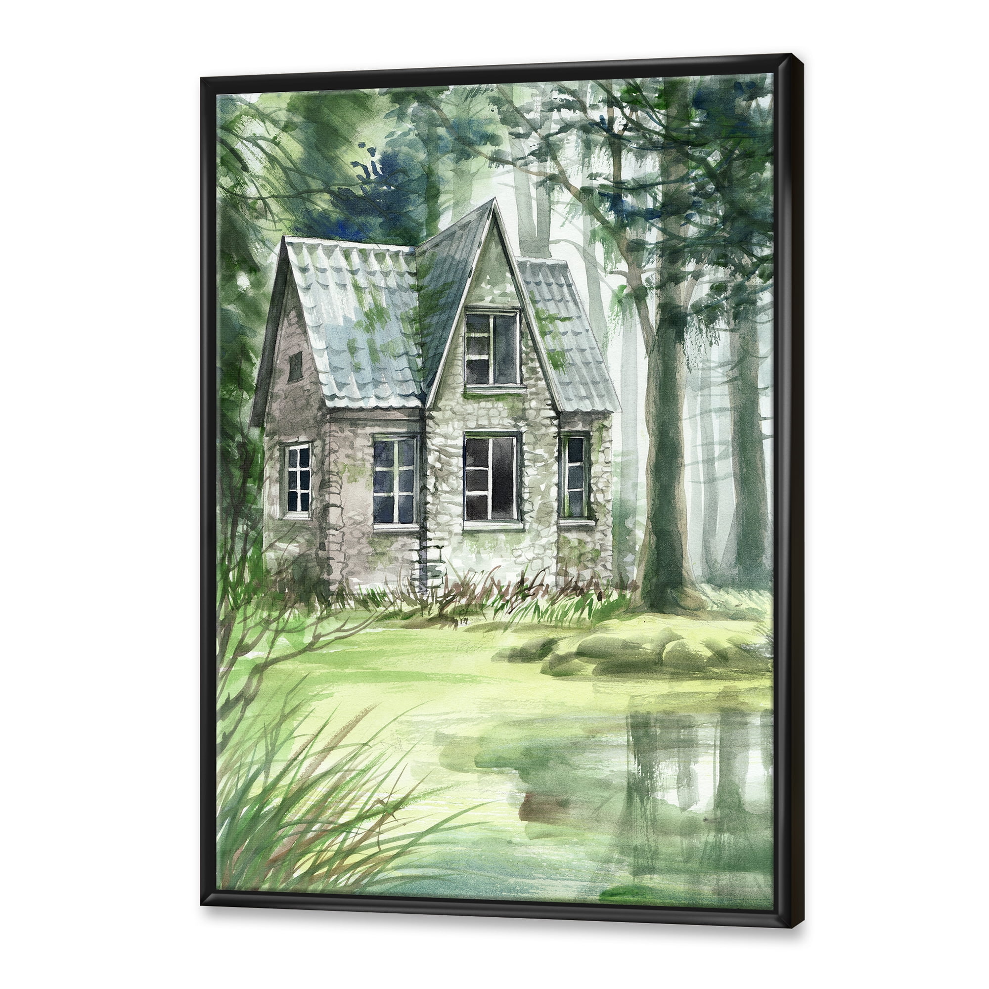 Old Haunted House In The Pine Forest 16 in x 32 in Framed Painting Canvas Art Print, by Designart