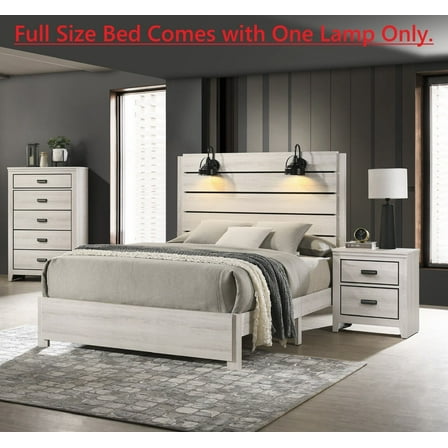 White Cream Rustic Finish 3pc Full Size Headboard Lamp Bed Chest Nightstand Bedroom Furniture