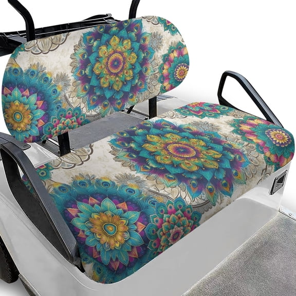 HUIACONG Peacock Eye Mandala Non-Slip Golf Cart Seat Cover for Travel Outdoor, Golf Cart Accessories Easy to Install