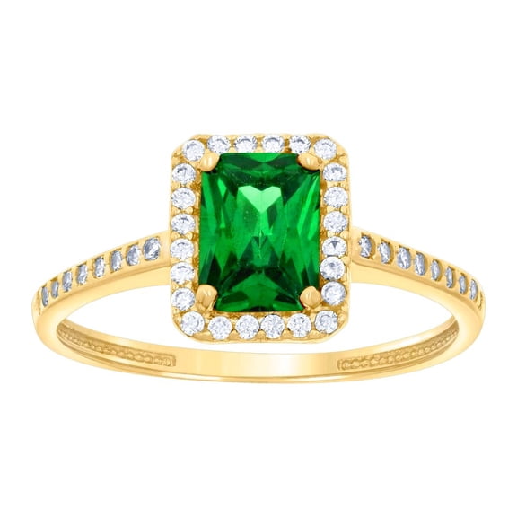 10k Yellow Gold Womens Green White Emerald-cut Round Cubic Zirconia Fashion Ring 8.9x8.9mm Wide Ring for Women
