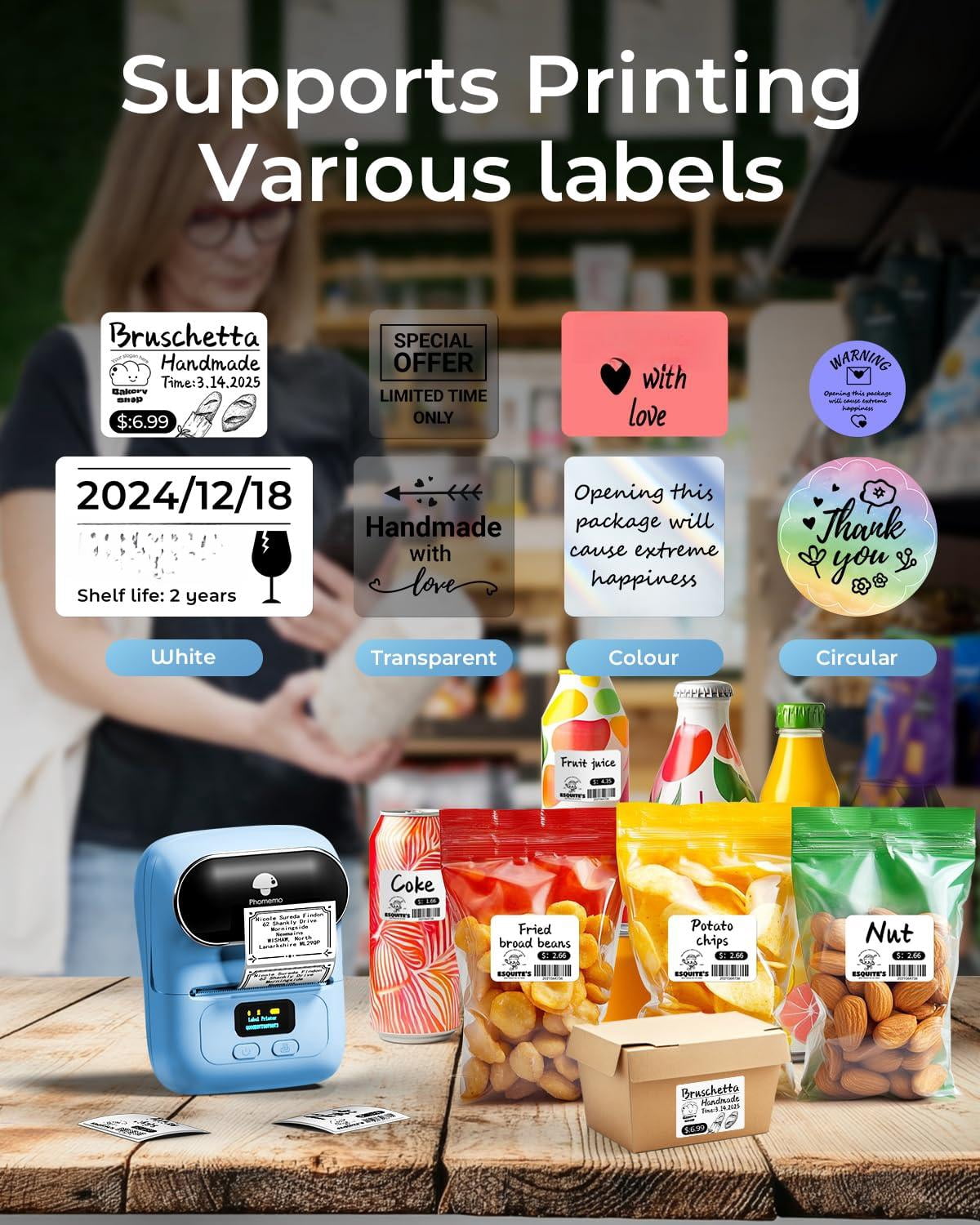 Barcode Label Printer - M110 Maker Portable Machine For Small Business  Address Logo Clothing Jerwery Thermal Compatible With Phones & Pc Blue