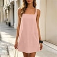 thumbnail image 6 of Women's Cotton Solid Color Square Neck Sleeveless Mini Dress Back Zipper Casual Short Dress with Pockets for Summer Daily Wear Pink S(S), 6 of 8