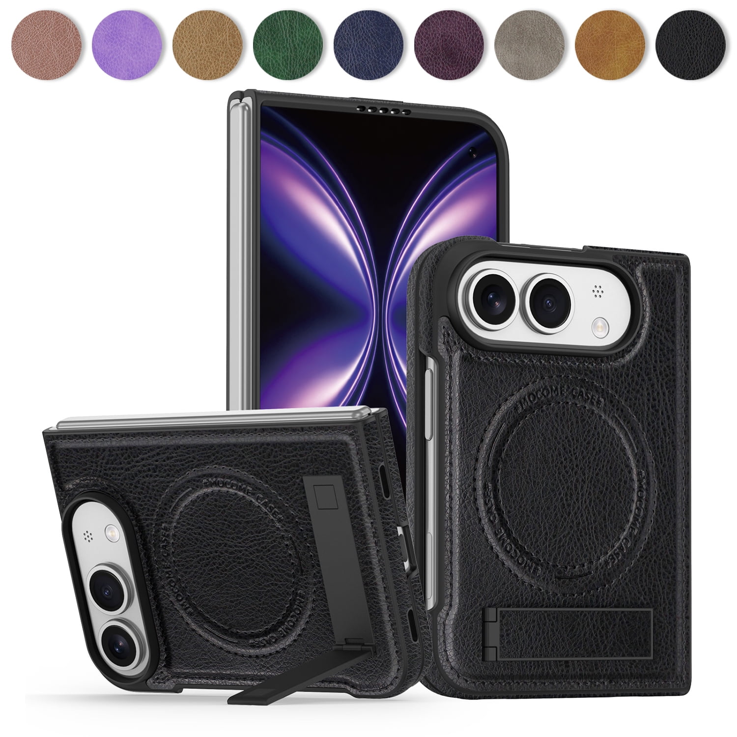 Kryonix for iPhone Duo Case with Magnetic Invisible Stand Built-in Kickstand Compatible with MagSafe, Slim PU Leather Military Grade Drop Protection Shockproof Cover,Black