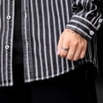 thumbnail image 6 of Hinvhai Mens Vintage Striped Denim Button-Down Shirt, Long Sleeve, Dual Front Pockets Casual Shirt Coat Black M(M), 6 of 9
