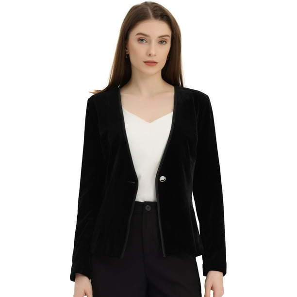 Blazer de Terciopelo con Un Botón Chaqueta de Manga Larga para Mujer Negro S