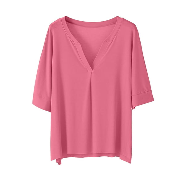 Timegard Womens Pajamas Tops V-Neck Short Sleeve Loose Soft Sleepwear Casual Loose Workout Shirts Blouse