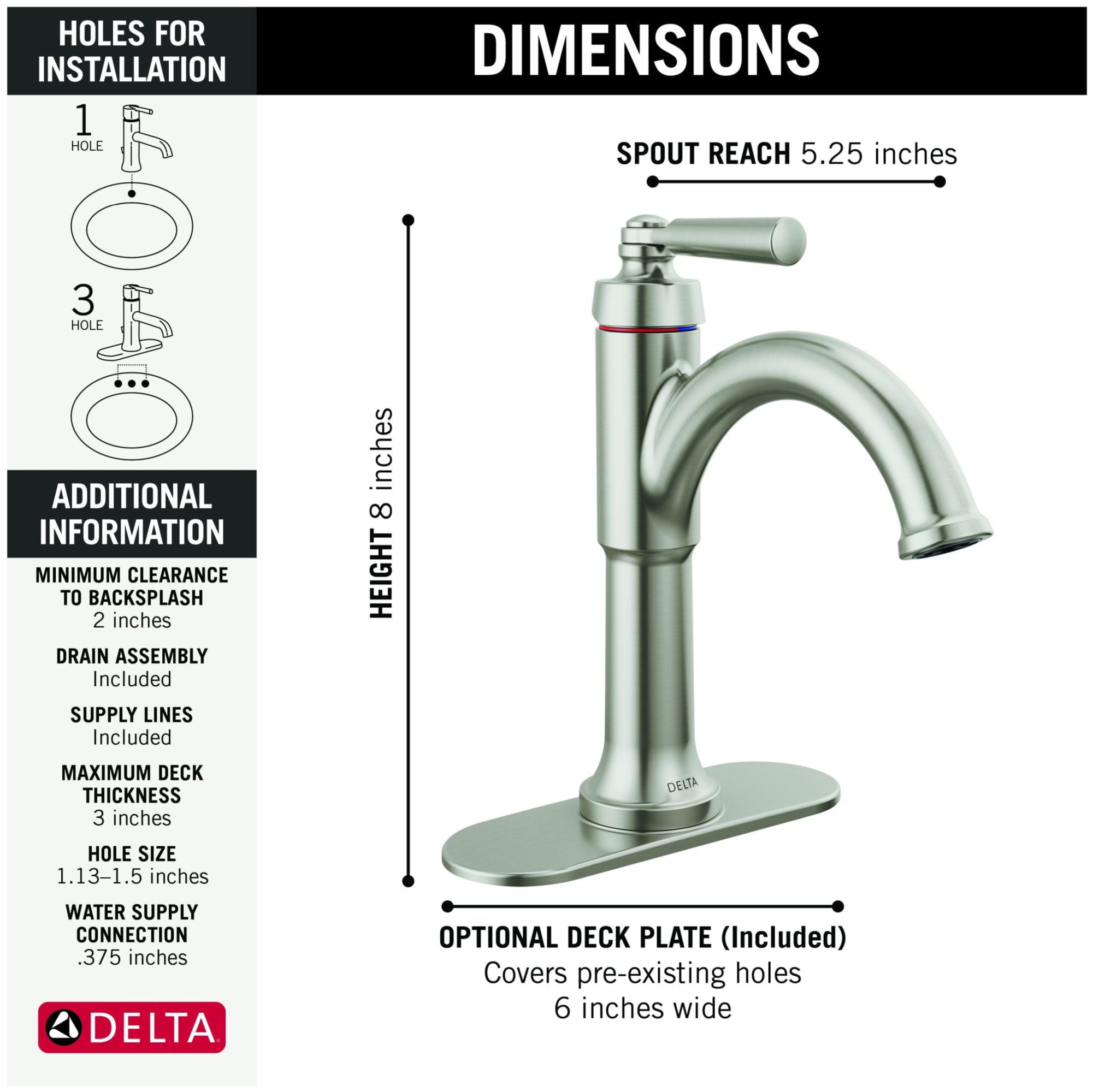 Delta 535-Mpu-Dst Saylor 1.2 GPM Single Hole Bathroom Faucet - Brilliance Stainless