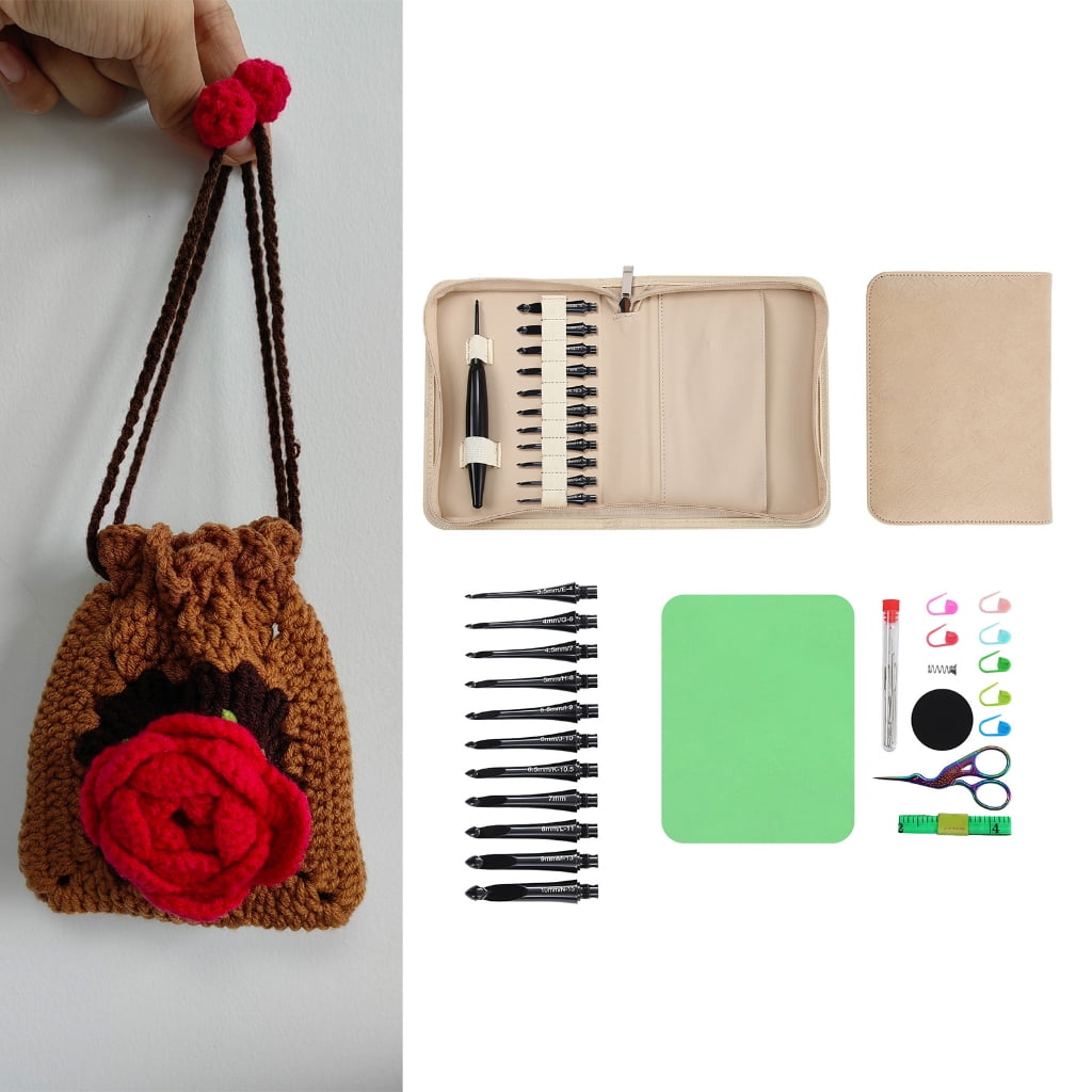 MOMOJIA Ergonomic Aluminum Crochet Hook with 11 Interchangeable Tip Yarn Craft Tool Set