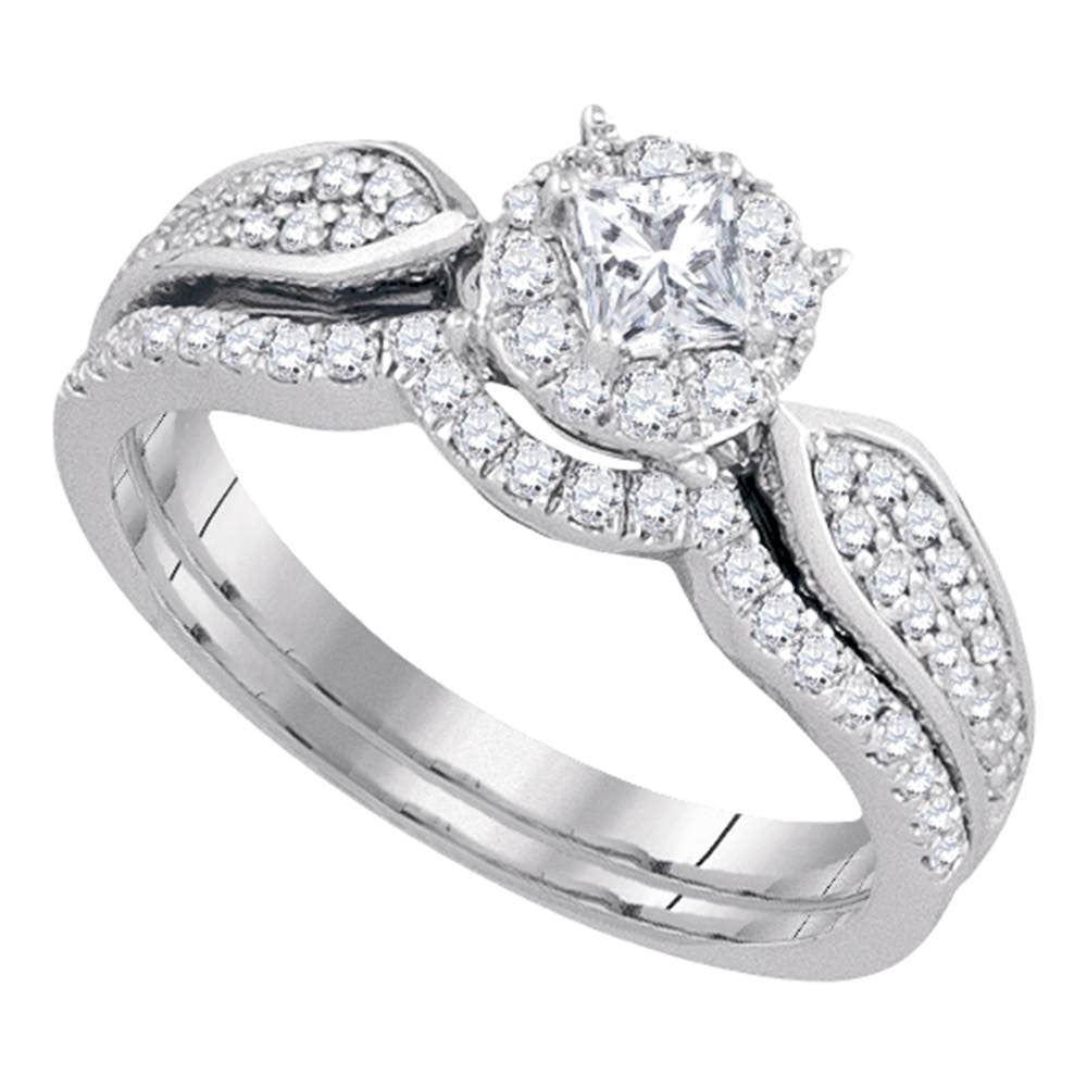 14k White Gold Womens Princess Diamond Bridal Wedding Engagement Ring Band Set 34 Cttw 