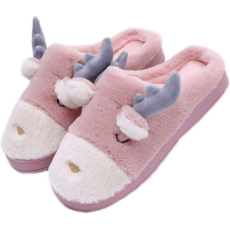 

CoCopeanut Women s Slippers Cute Elk Slippers Cartoon Animal Slippers Winter Slippers Warm Home Slippers Furry Slippers