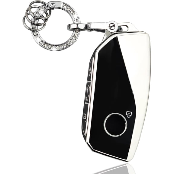 Key Fob Cover Compatible with Fit for BMW X1 X2 X3 X5 X6 X7 Keychain Case Holder Protector,Black&silver,4 Button