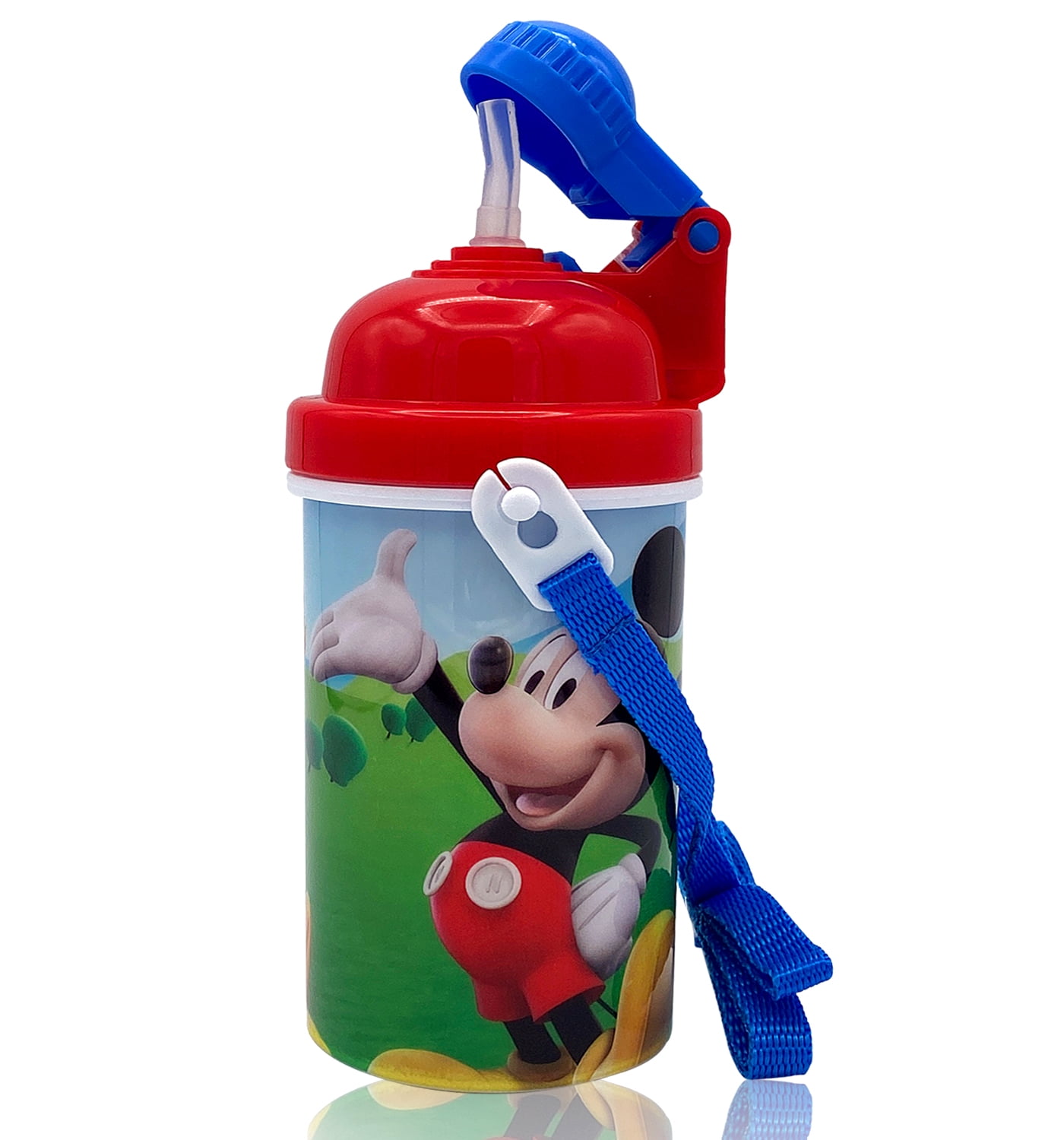 Disney Mickey Mouse Kids Water Bottle Canteen Pop Up Lid and Carrying Strap  12oz 