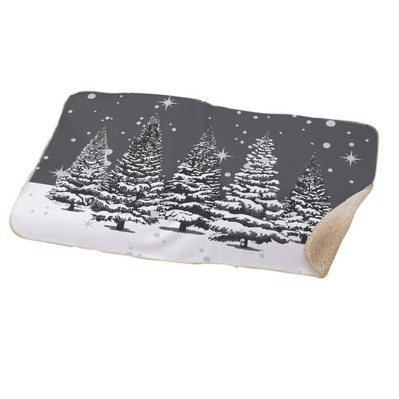 Winter Scene Pine Trees 37" x 57" Sherpa Lined Sublimated Throw