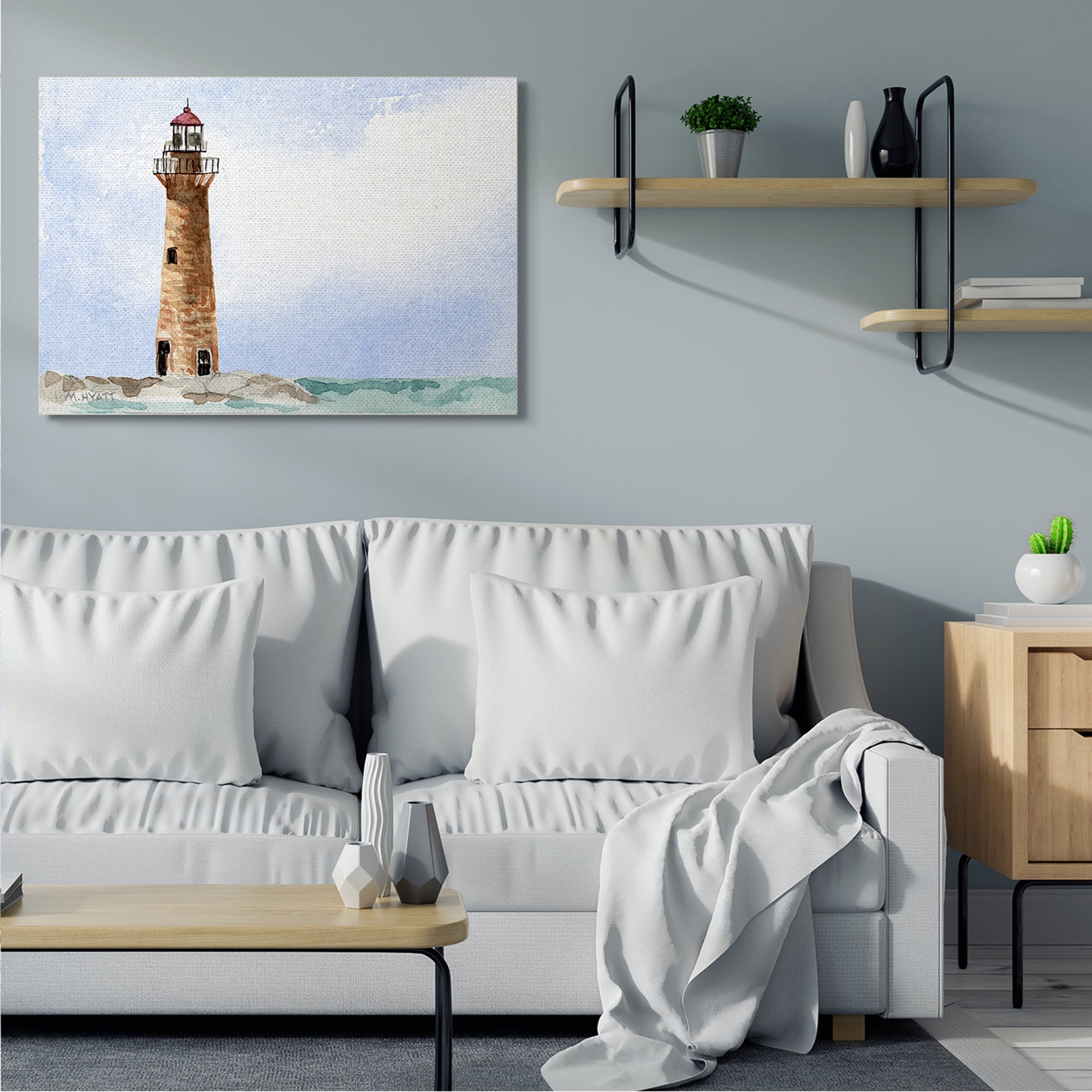 Stupell Industries Coastal Little Gull Lighthouse Soft Watercolor Seascape Canvas Wall Art, 36 x 48, Design by Melissa Hyatt LLC