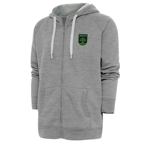 Men's Antigua Heather Gray Austin FC Logo Victory Full-Zip Hoodie