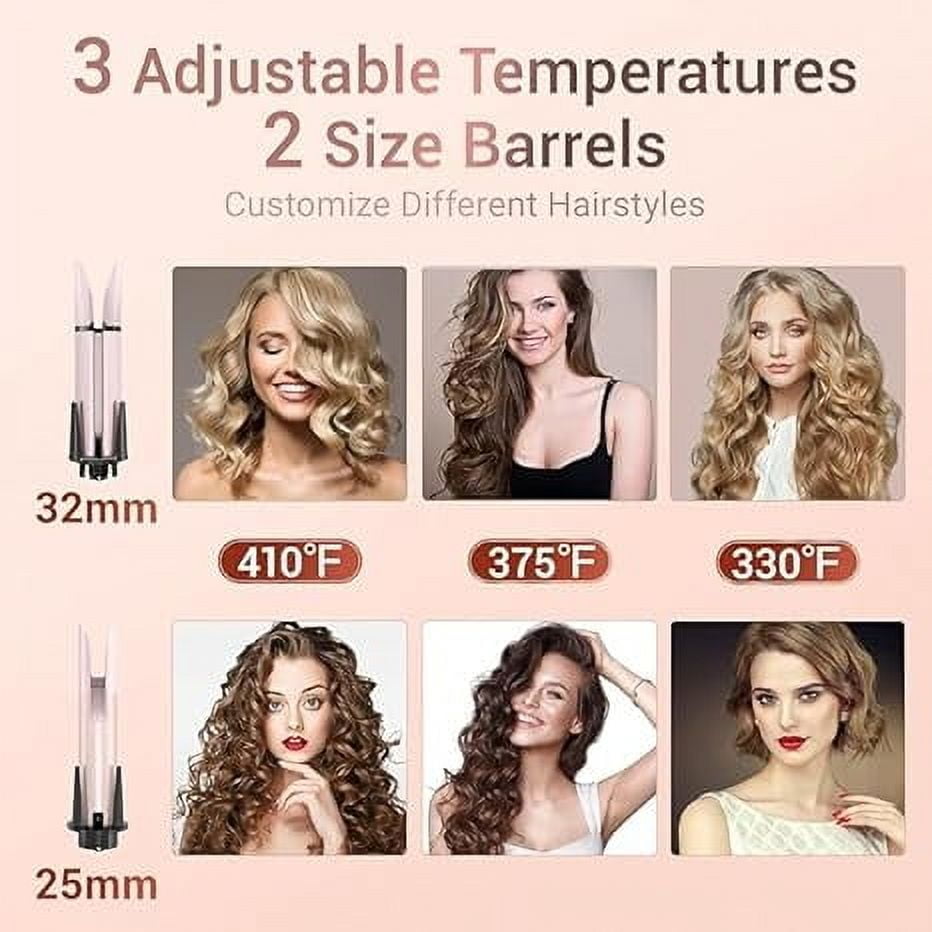 RKXQT Automatic Curling Iron Hair Curler, Replaceable Curling Wand with 2 Sizes Barrel (1", 1.25") & 3 Temps, Hair Waver with Anti-Tangle & Auto-Off, Double Voltage Rotating Curling Iron for Long Hai