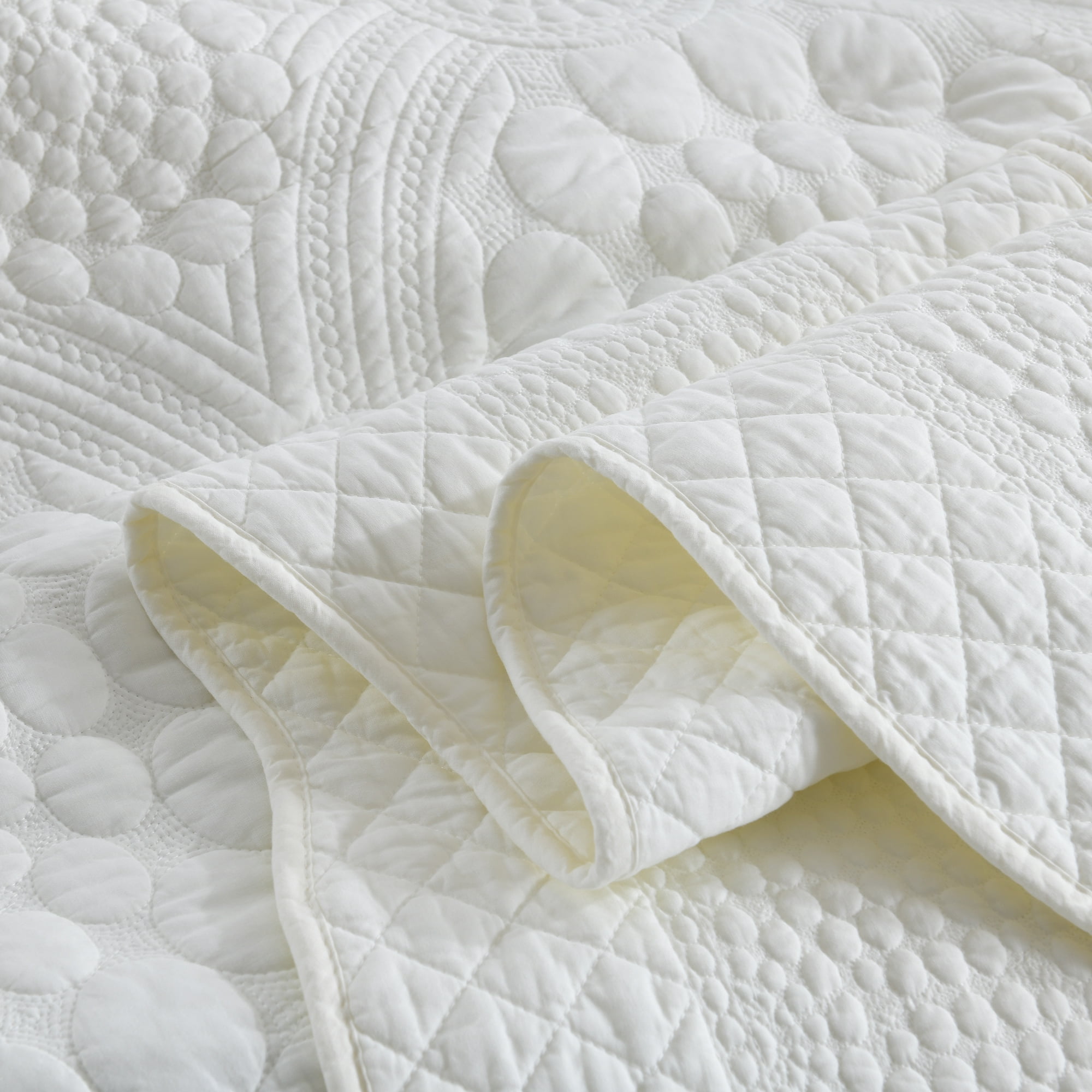MarCielo  3Pcs 100% Cotton Oversized Quilt Bedspread Coverlet Set TF Premium White - Oversized King