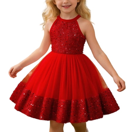 Kids Girl Dresses Red Dress Sleeveless Dress for Girls Graduation Ceremony Outfit 3T