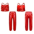 thumbnail image 1 of Ocealan Girls Lyrical Jazz Dance Costume Ourfits Glitter Metallic Crop Top Pants with Tiered Ruffles Backless Shirt Red 10, 1 of 6