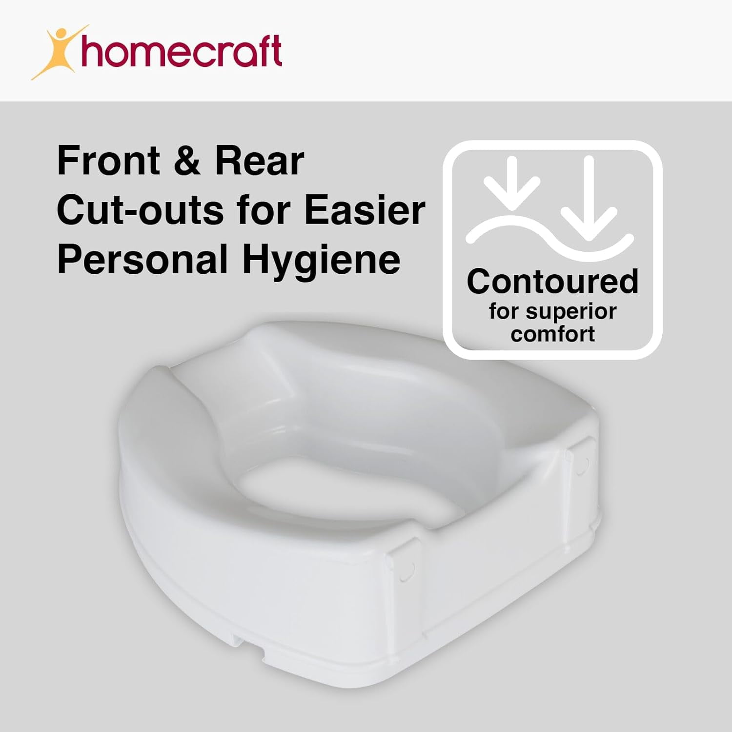 Home Craft Savanah Raised, Elevated Toilet Seat Locks Onto Standard Toilets, with Sturdy Brackets, 4 in Height, White, 3 lb Limit