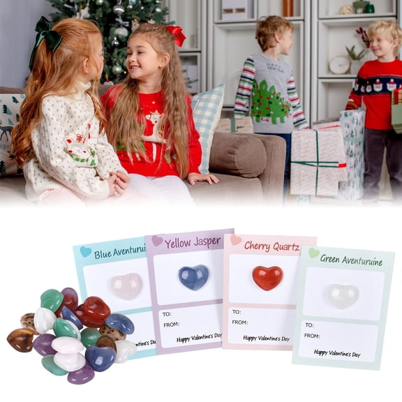JHEHF Valentines Day Gifts 28 Pack Prefilled Valentine'S Day Cards with Heart-Shaped Gemstone Valentines Day Cards School Class Classroom Gift Exchange