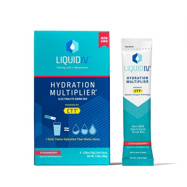 Liquid I.V. Hydration Multiplier Electrolyte Powder Packet Drink Mix, Strawberry, 6 Ct