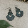 thumbnail image 3 of Turquoise Patina Teardrop Dangle Earrings, Platinum Ear Wires, 3 of 4