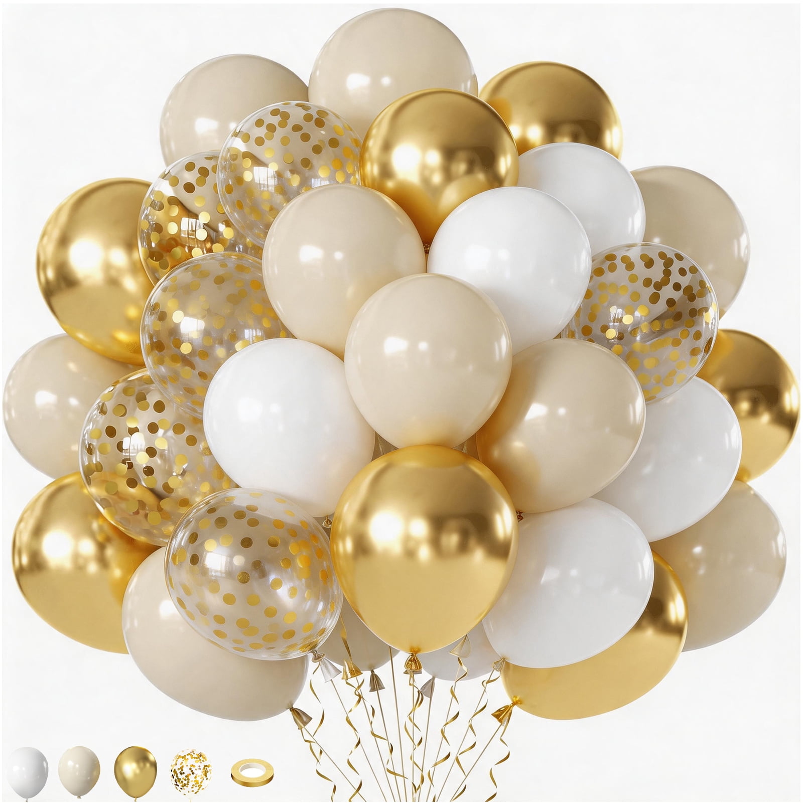 White and Gold Balloons, 50pcs 12 Inch Metallic Champagne Gold Balloons Sand Beige White Balloons for Birthday Graduation Wedding Gender Reveal Party Decorations