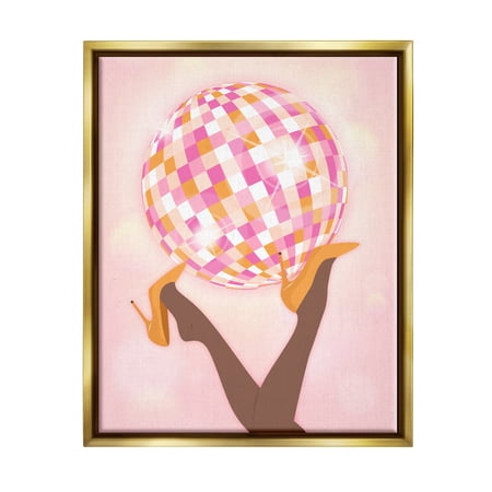 Stupell Industries Disco Ball Retro Dancing Legs Beauty & Fashion Painting Gold Floater Framed Art Print Wall Art