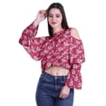 thumbnail image 2 of Moomaya Cold Shoulder Tops Shirts For Women Printed Casual Blouse Short Top, 2 of 4